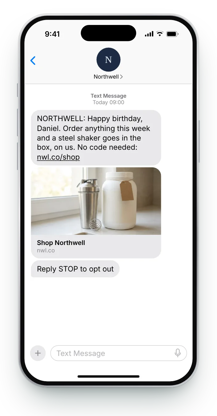 A free product in the birthday order birthday text on an iPhone