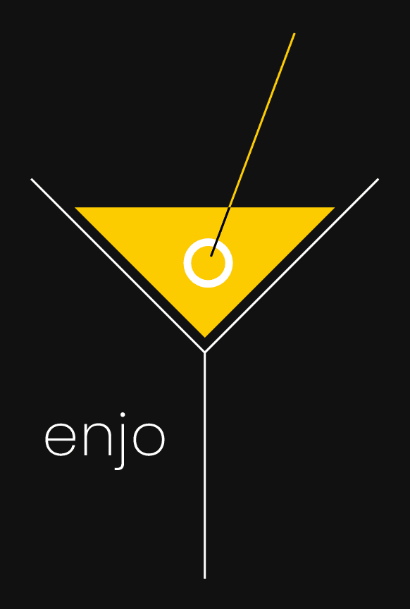Simple illustration of the word "ENJOY" with the "Y" is working as cocktail glas. Designed in yellow and white on a black background.