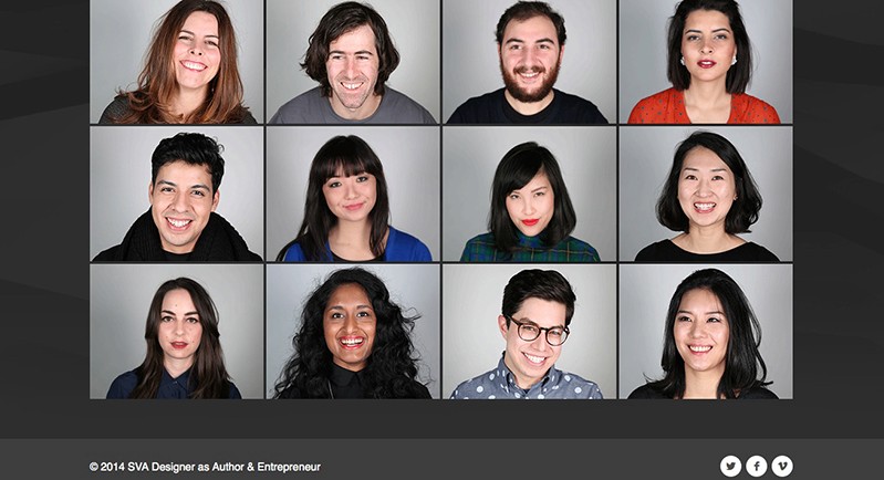 A set of twelve photos depicting men and women faces while they smile.