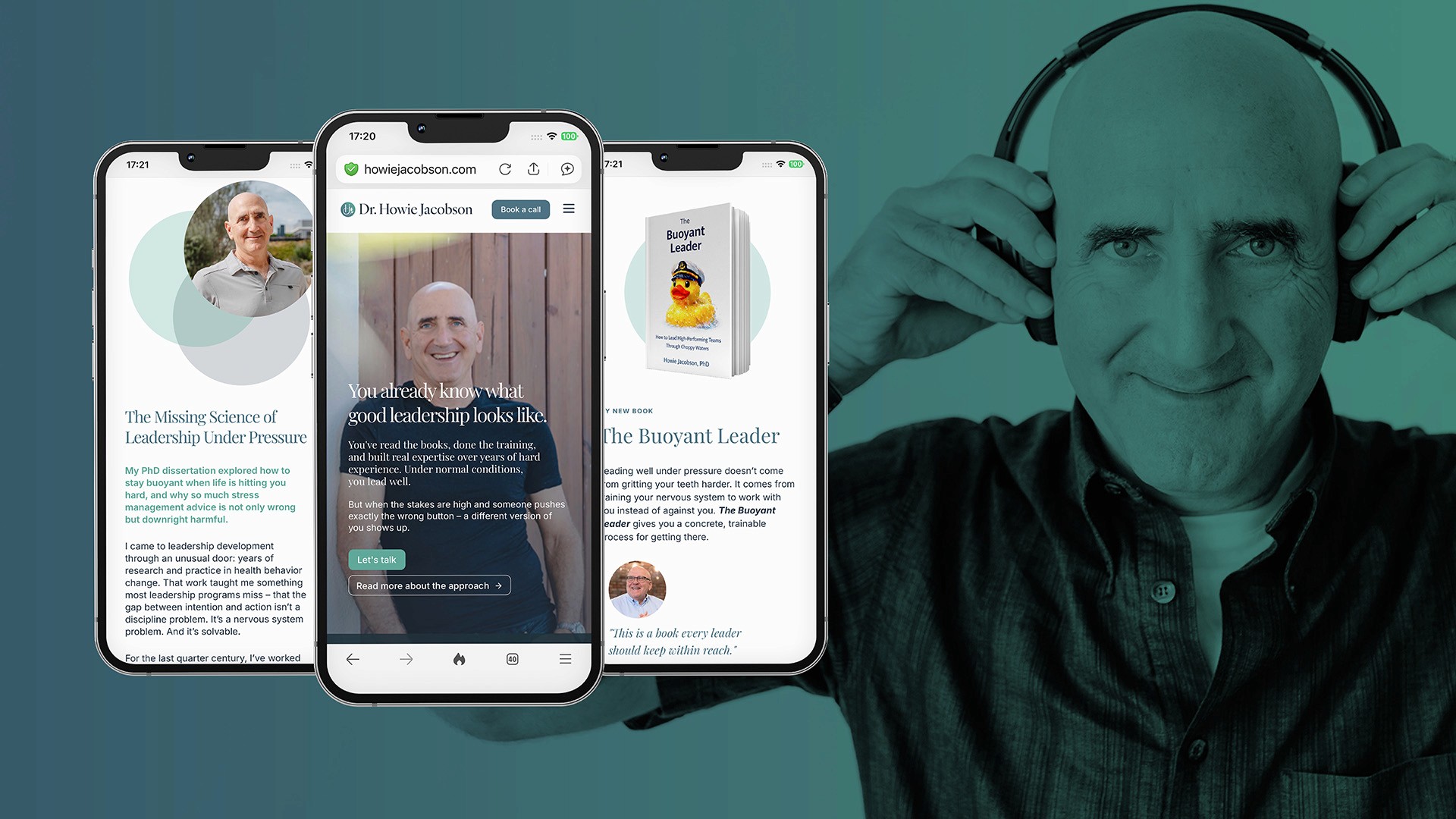Dr. Howie Jacobson responsive website design on mobile by Huw Mathias web designer.