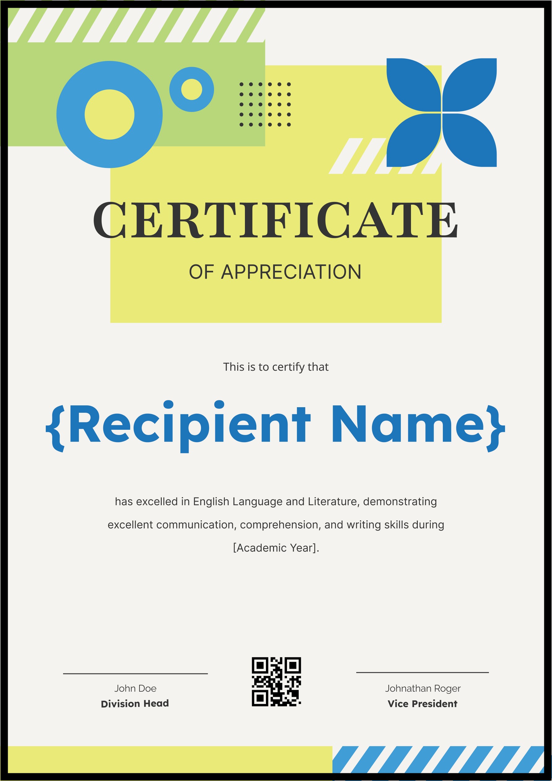 Wauld - Lively certificate of appreciation template for schools