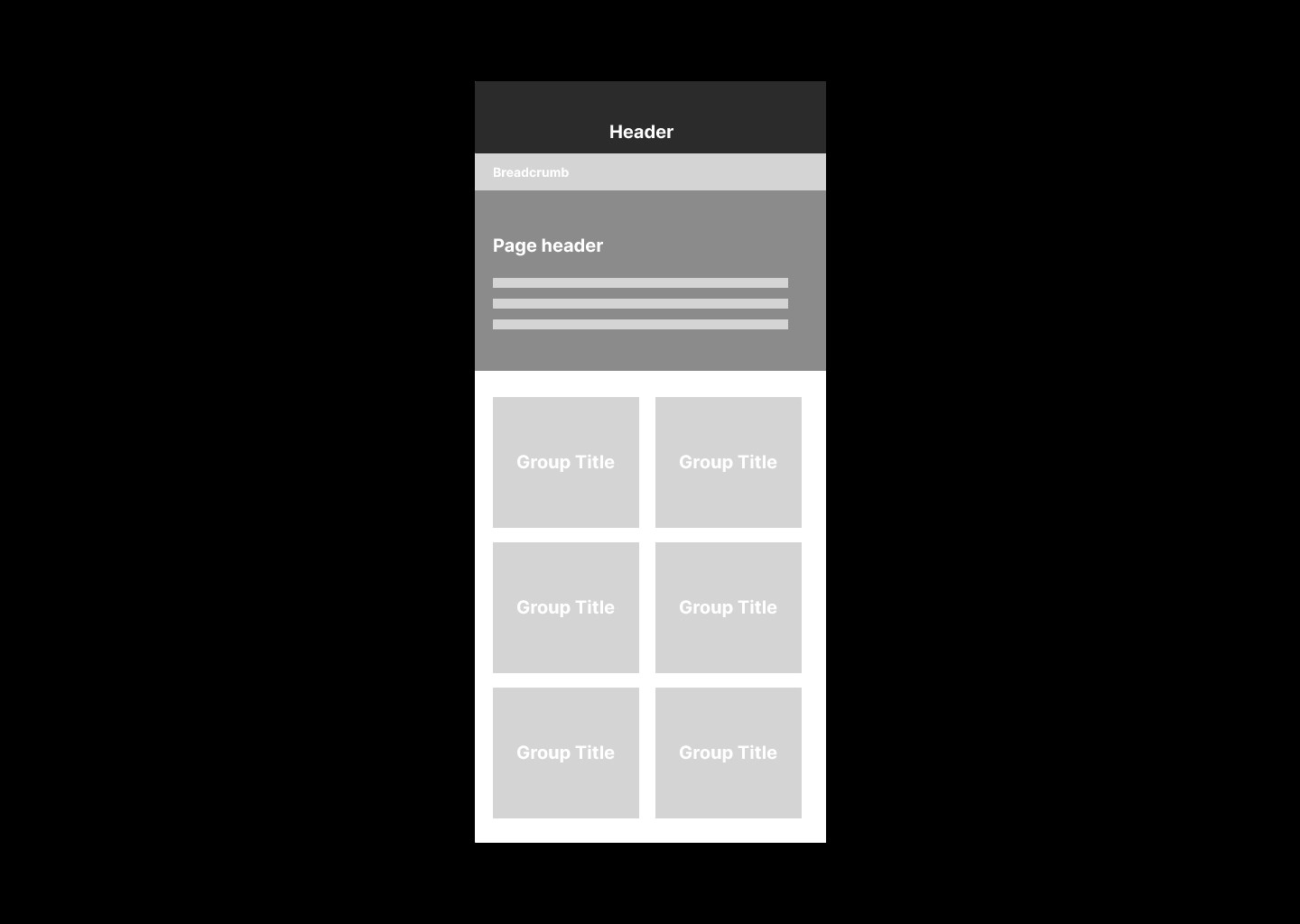 A low fidelity prototype showing a mobile layout