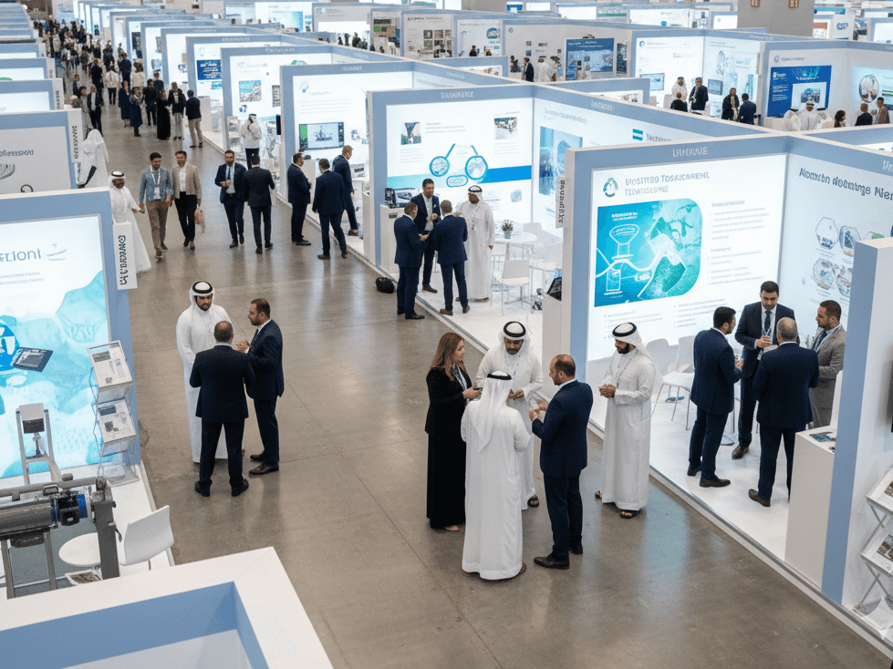 IFAT Saudi Arabia 2026 environmental technology trade show in Riyadh, featuring industry professionals networking at a major Riyadh event and capturing environmental technology leads using Habsy business card scanner.