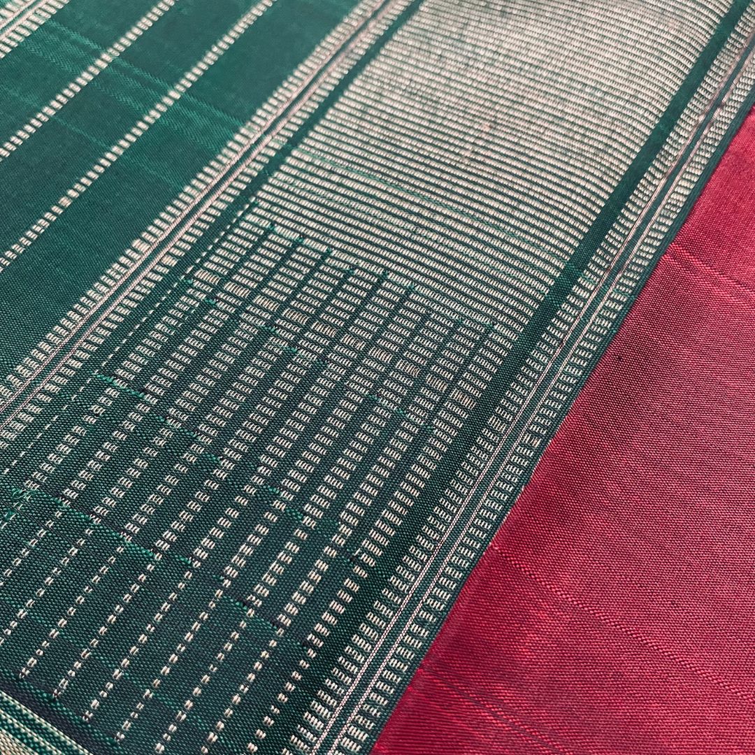 Brick Red and Green Kanchivaram Silk Saree