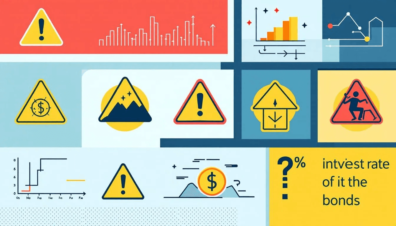 Risks associated with bond investments illustrated with caution symbols.