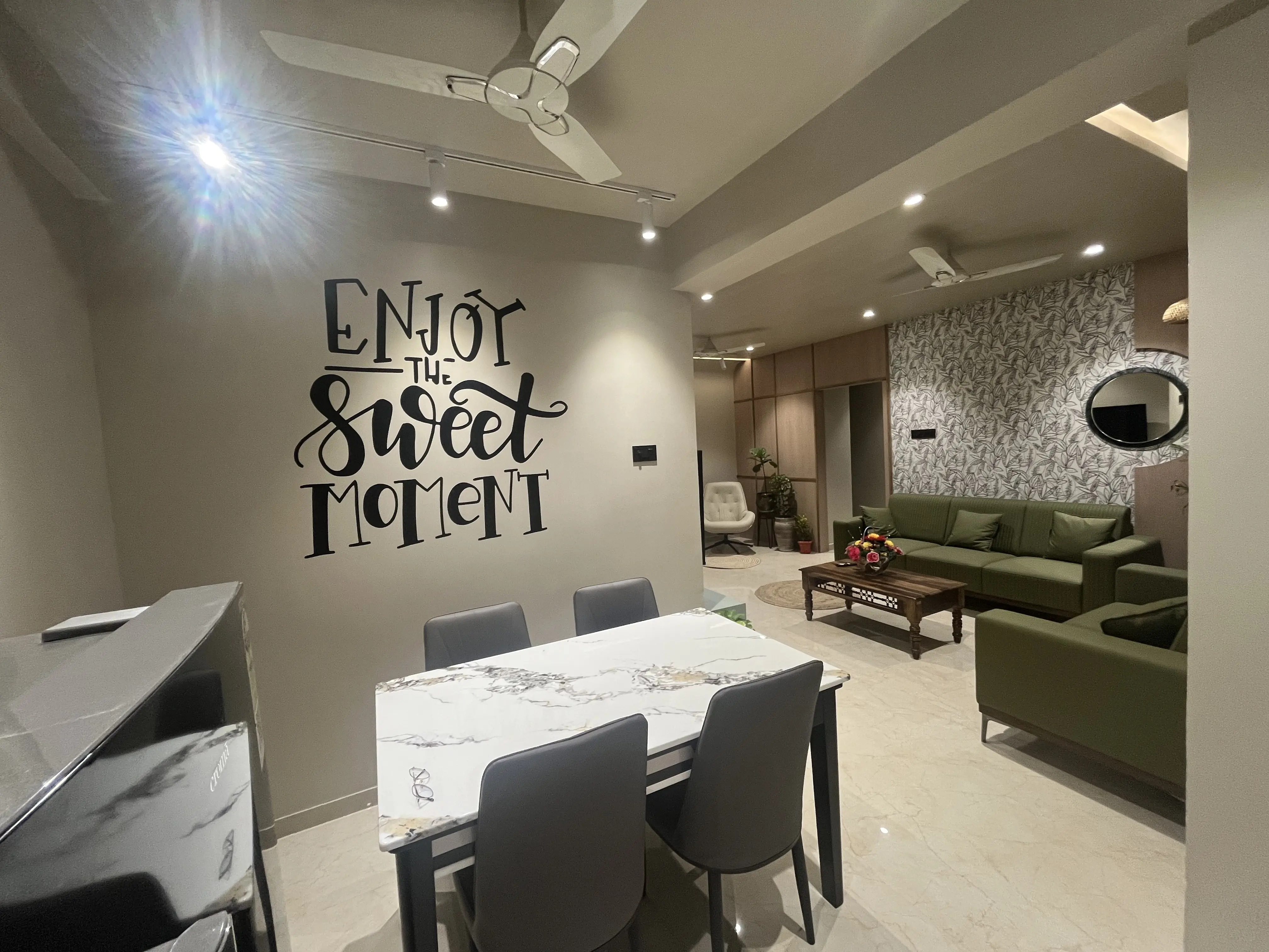 Dining table with leopard wall art