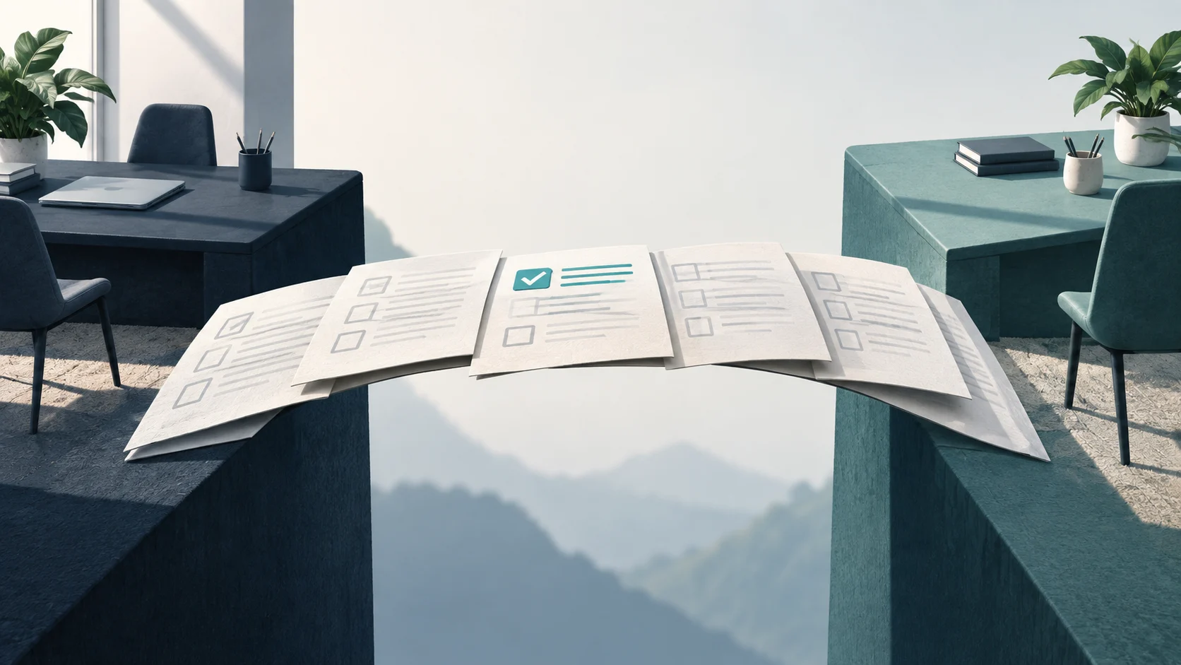 Contract documents and a decision path between an agency and client.
