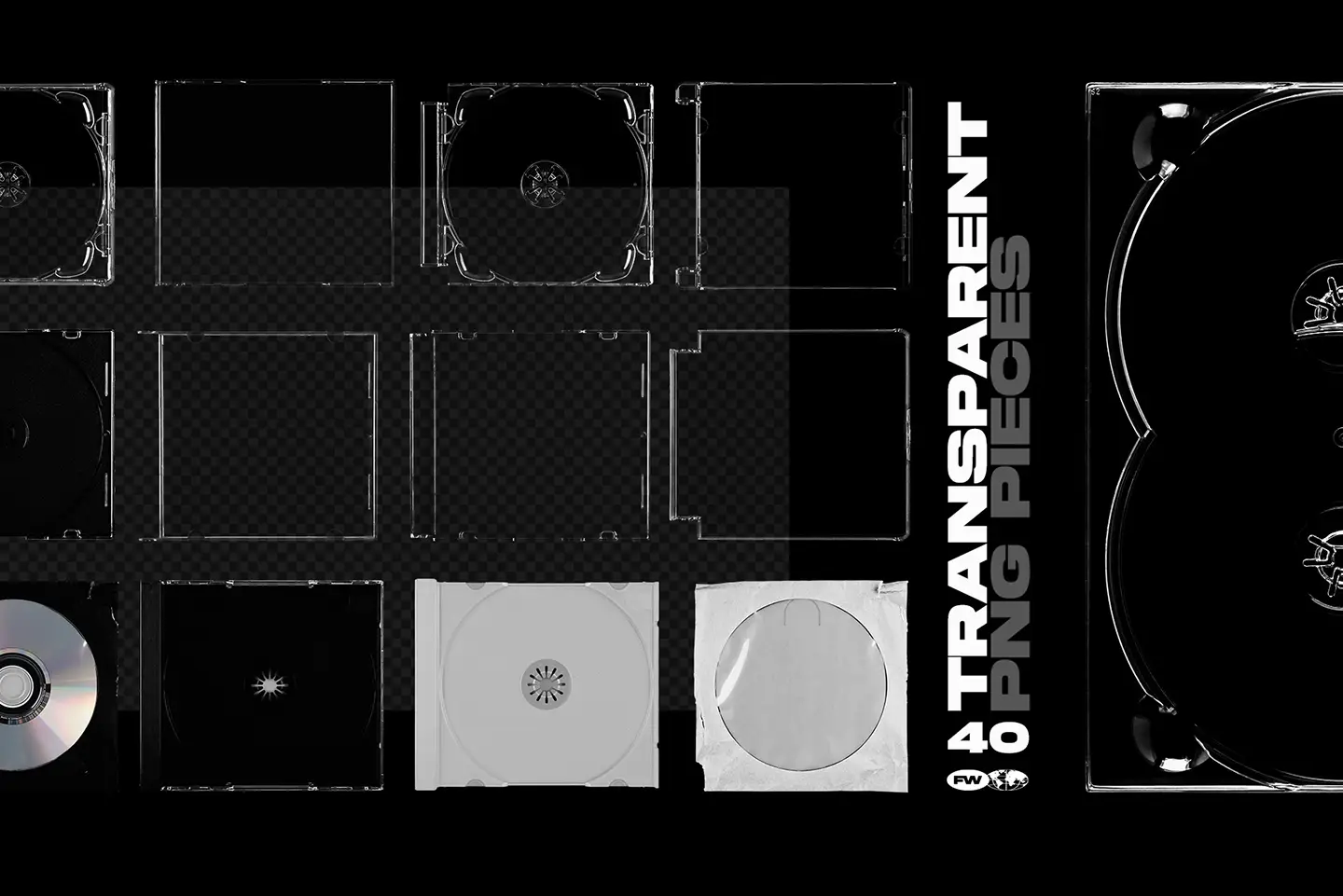 CD jewel case mockup bundle transparent PNG case pieces and packaging parts