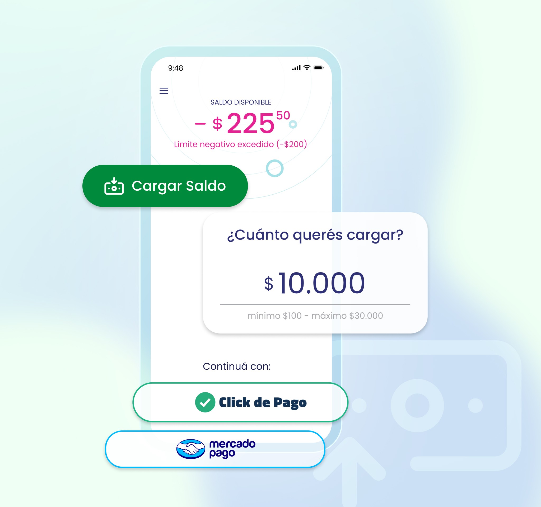 pantalla de la aplicación realizando una carga de saldo con Macro Click de pago