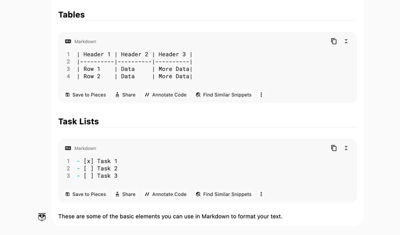 The new Markdown renderer in the Pieces Desktop App.