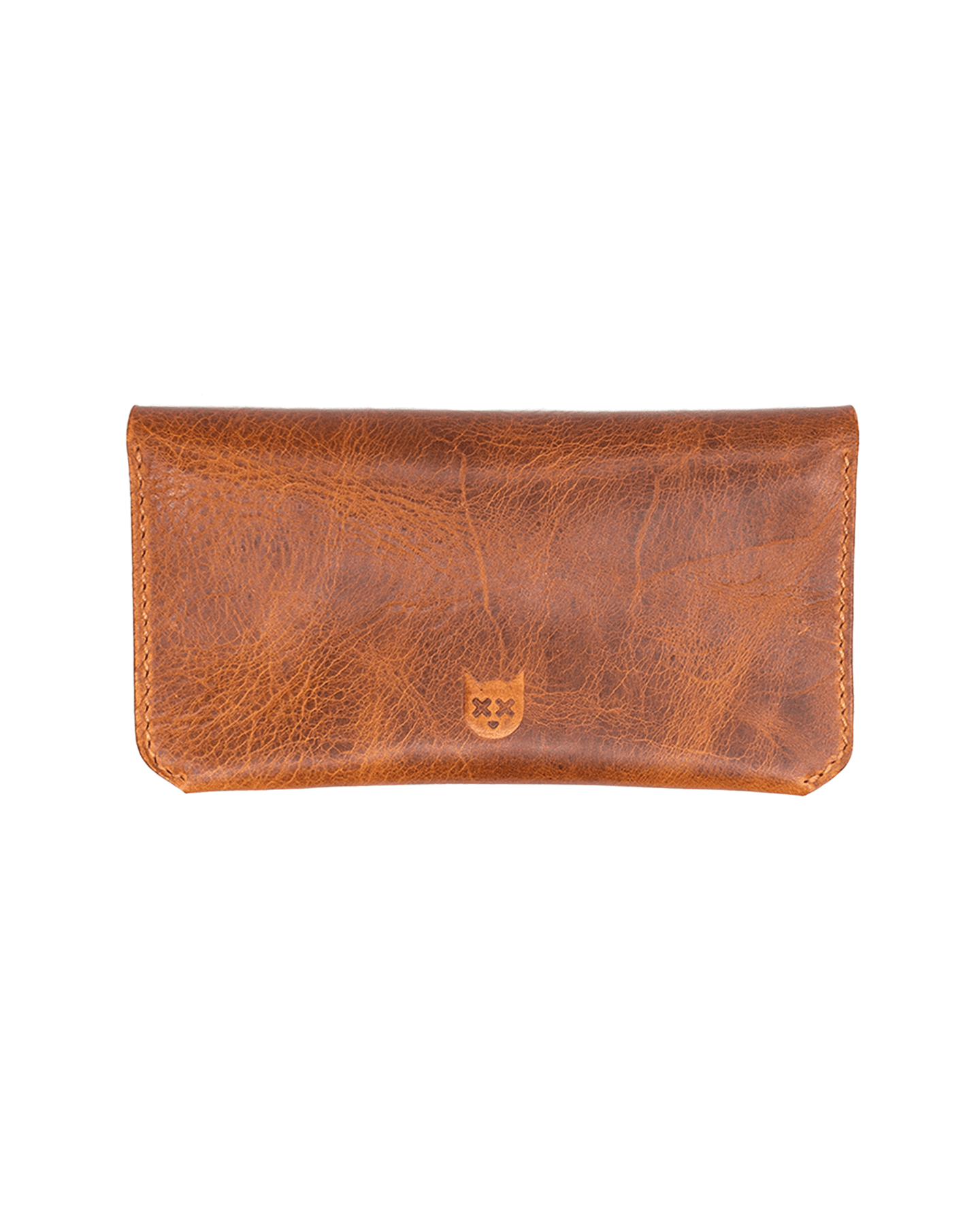 Handmade waxy cognac leather tobacco pouch closed