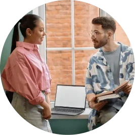 Man and woman discussing books