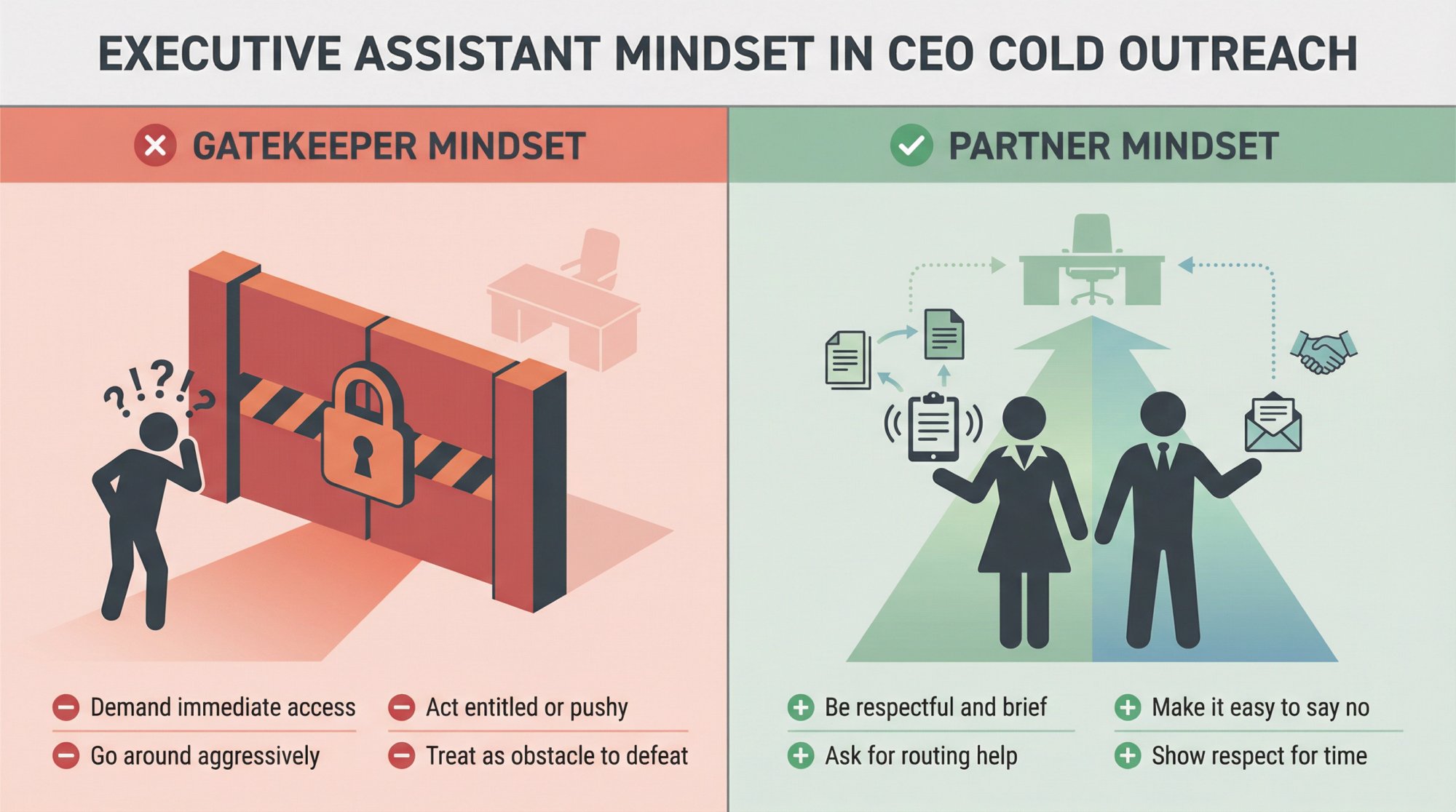 Split comparison showing wrong approach treating EA as gatekeeper versus right approach treating EA as partner in prioritization