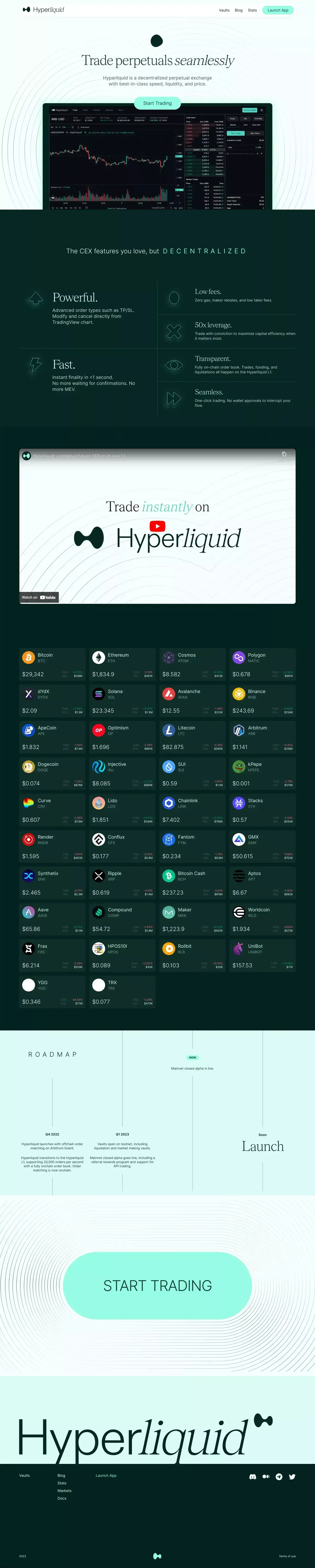Hyperliquid landing page screenshot showcasing Tech and Finance design