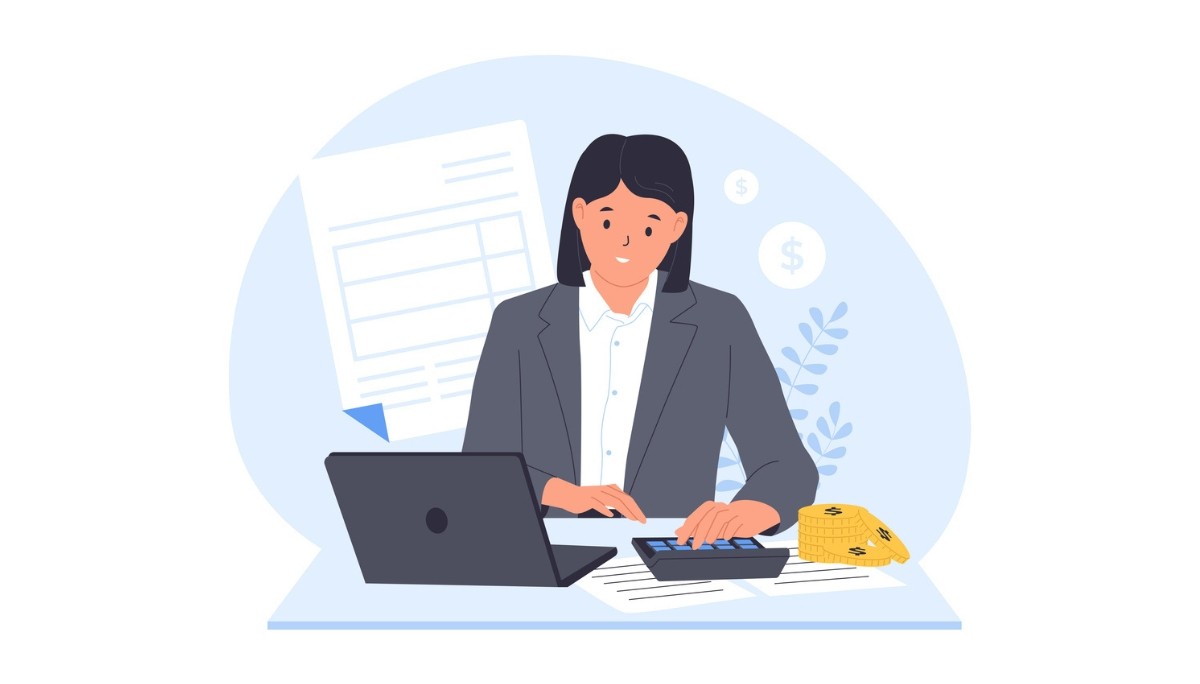 Illustration of a professional working at a desk with a laptop, calculator, and financial documents—symbolizing the process of crafting effective salary negotiation emails to secure higher compensation.