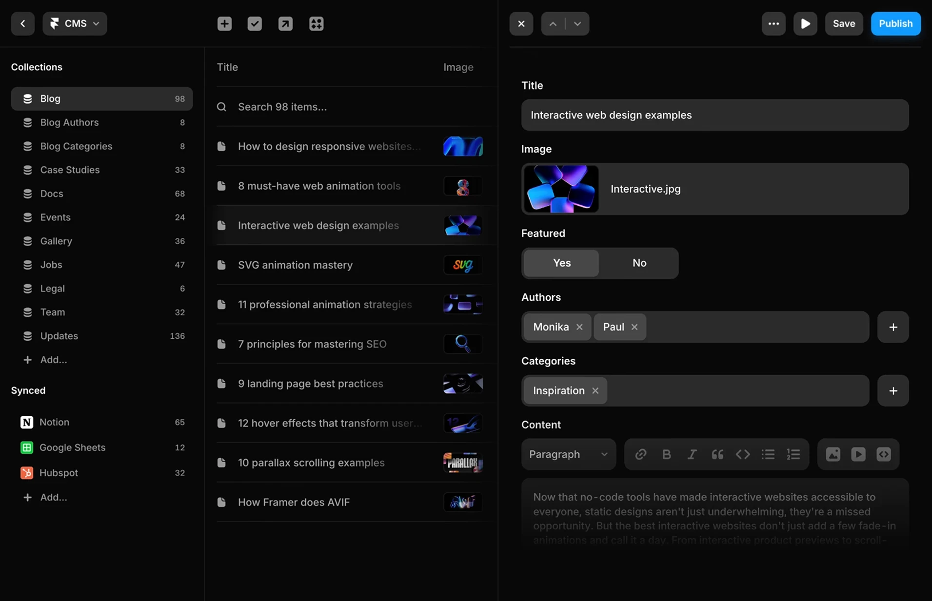 CMS sur Framer.