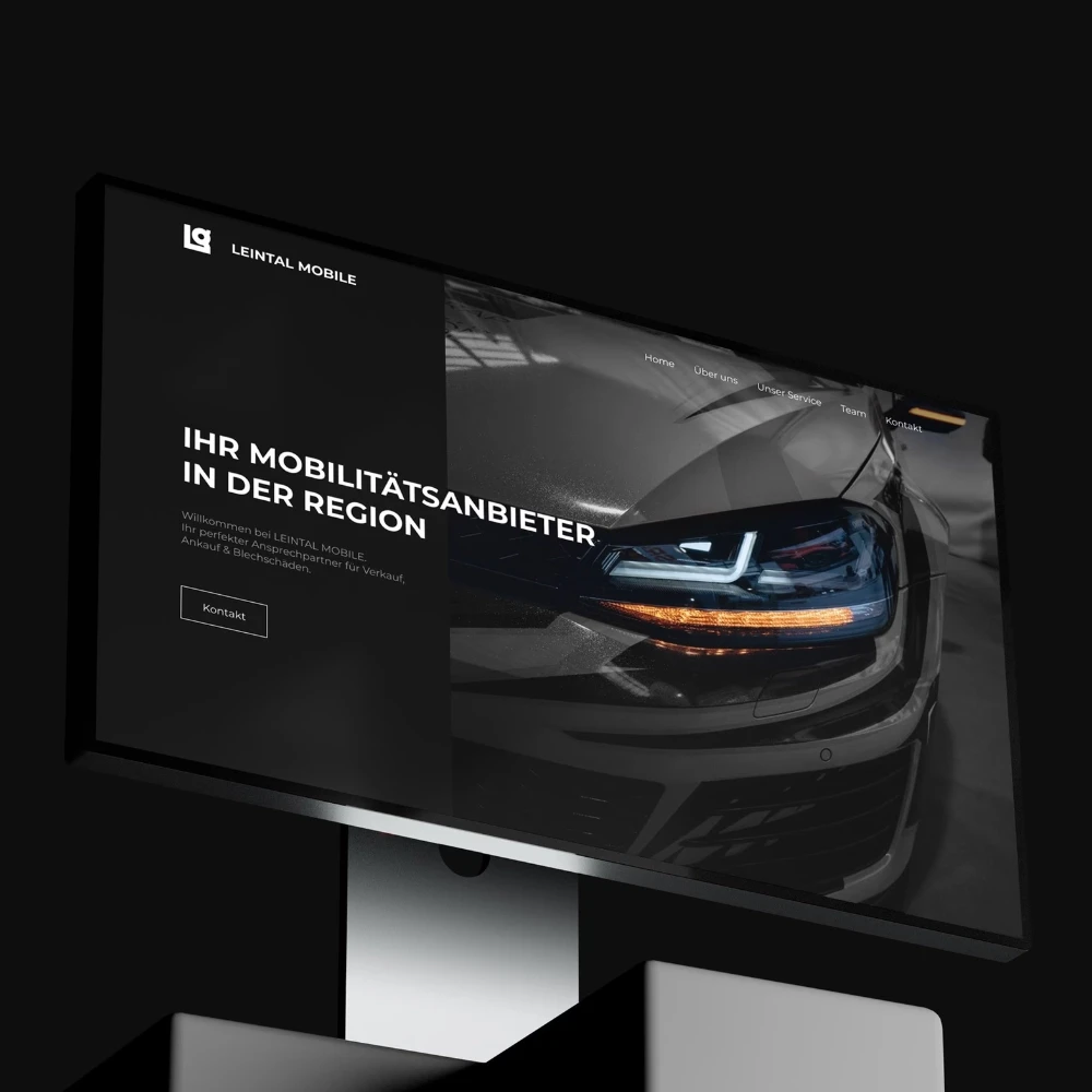Hochwertiges Dark Mode Webdesign für einen Mobilitätsanbieter – UI/UX-Konzept von NO ONE STUDIO mit Fokus auf Automobil-Branding.