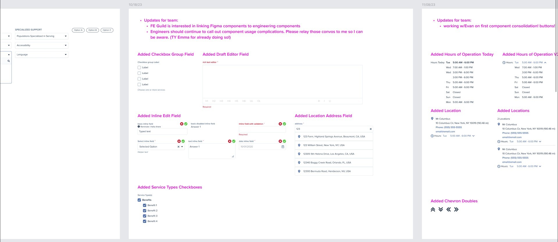 screenshot of design system updates for team