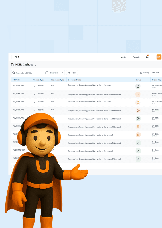 Upslide Mascot presenting NDIR software dashboard