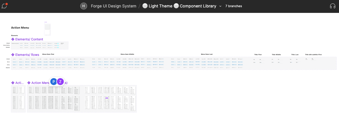 Action menu UI component in the 1.0 Forge UI file