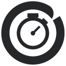 Black circular icon featuring a stopwatch in the center, symbolizing time tracking or countdown.