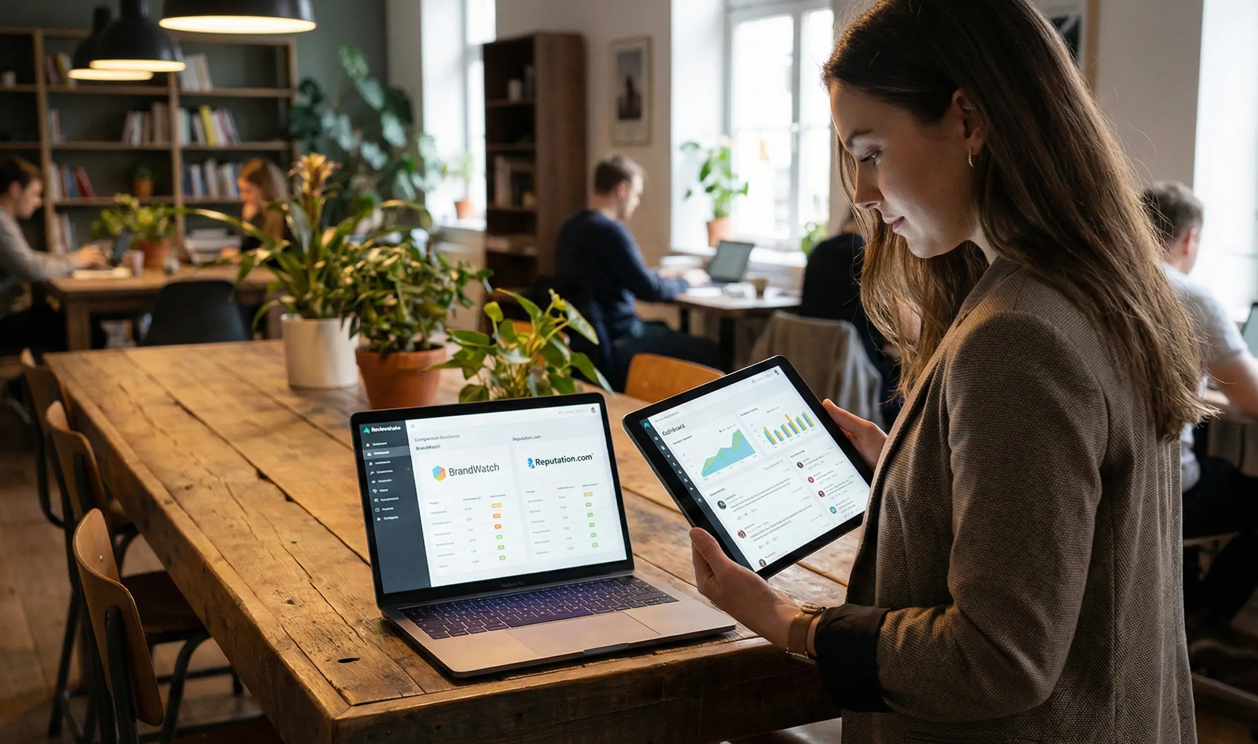 Female marketer using tools for brand raputation