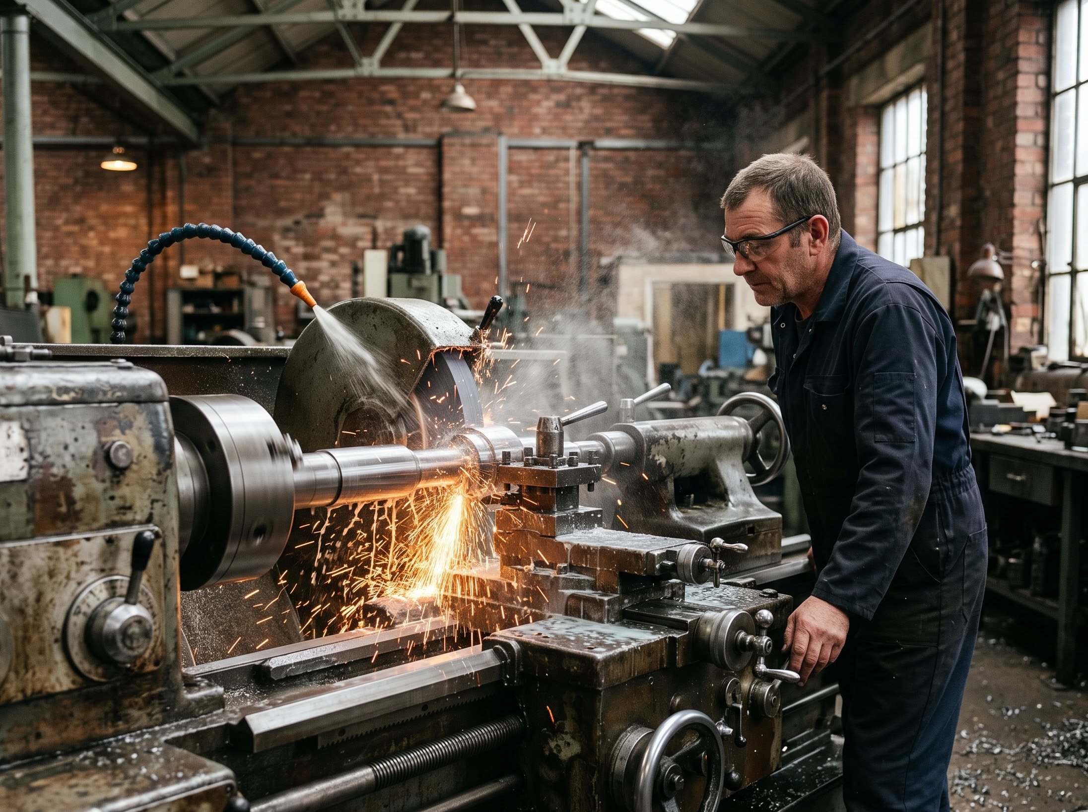 Grinding the bearing seat of a shaft