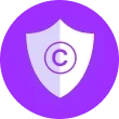 Logo featuring a purple shield with a white copyright symbol in the center, representing copyright protection.