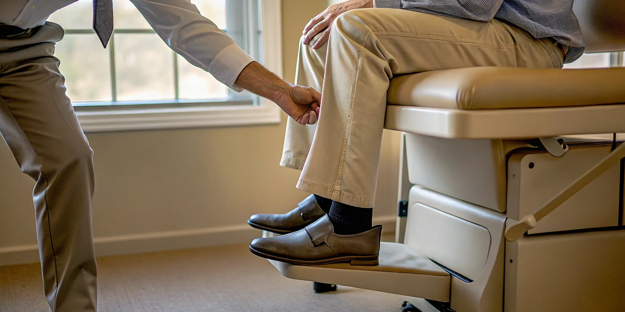 Podiatrist performing a foot exam for custom orthotics in Columbus, NJ.