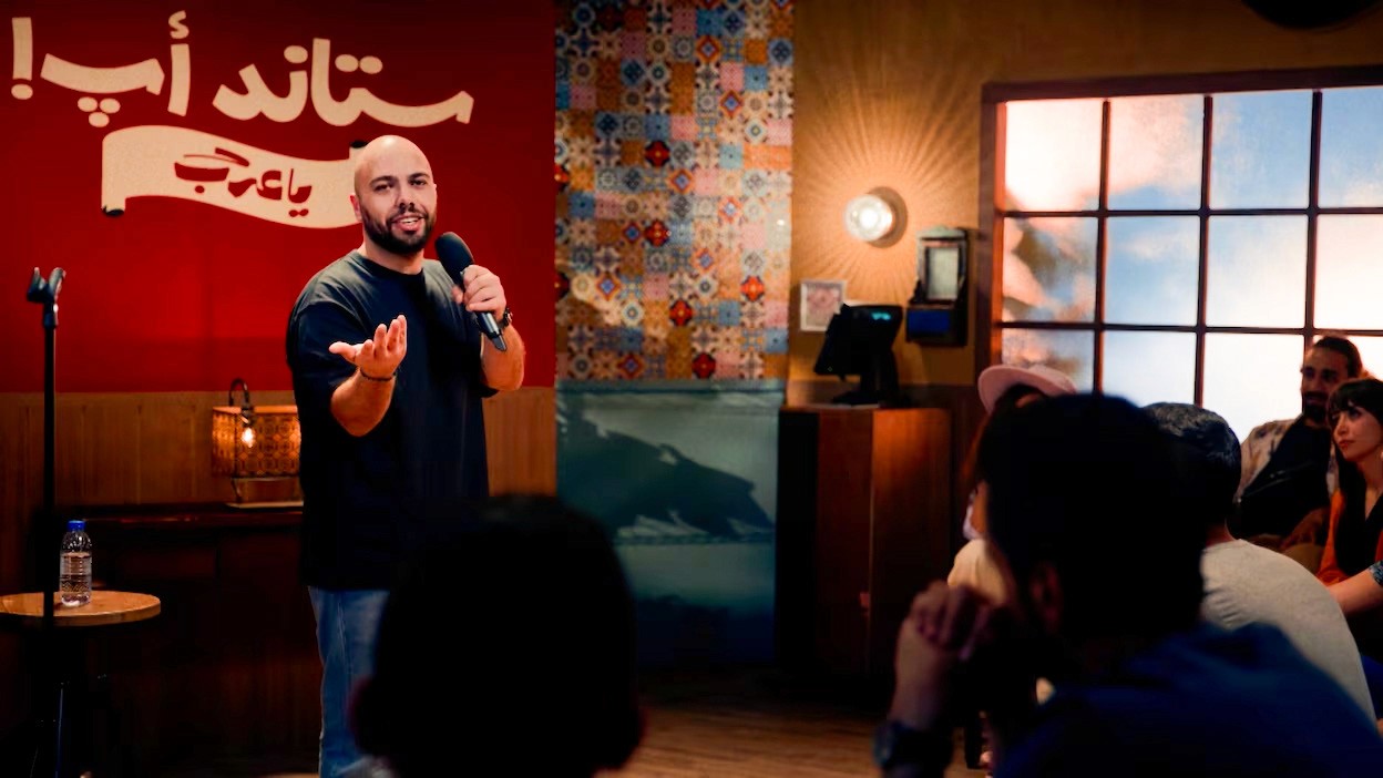 Talents performing on stage during Stand Up Ya Arab! show, showcasing the diversity and humor of Arab comedians.