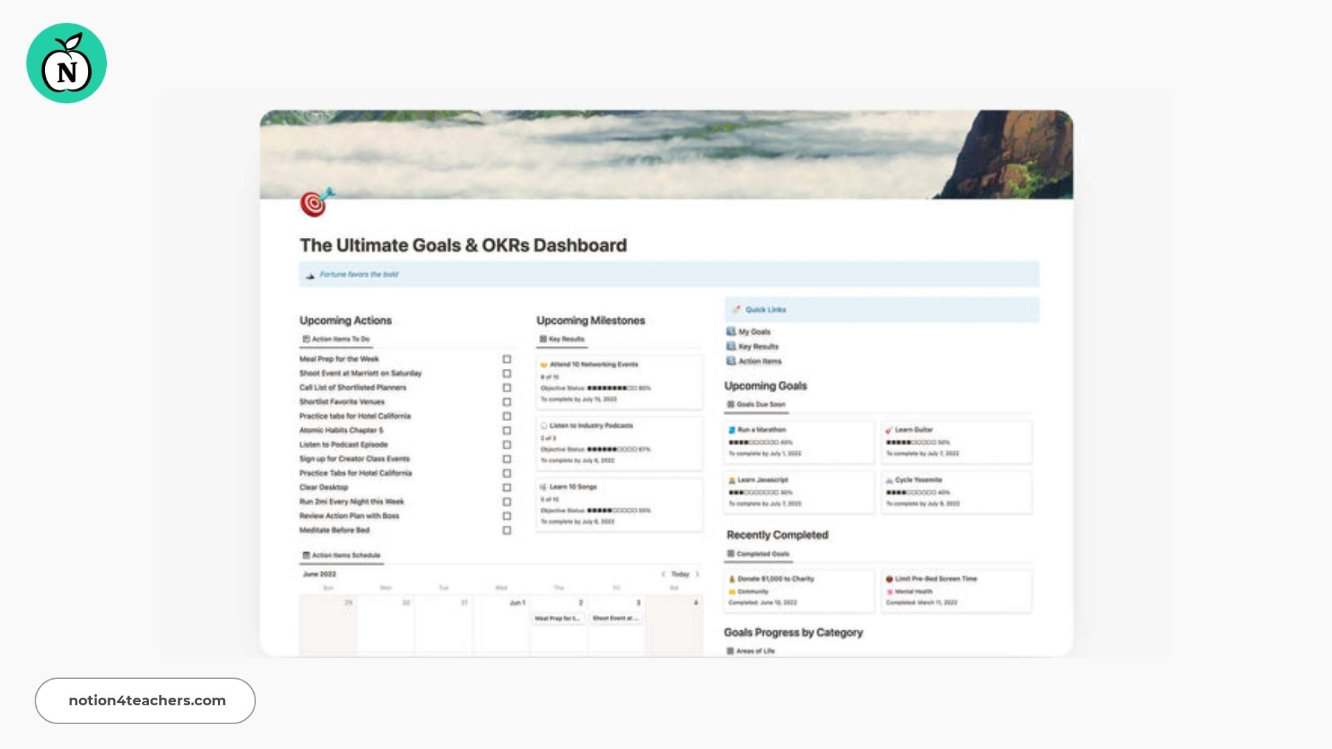 The Ultimate Goals Dashboard by Gridfiti