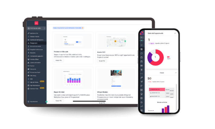 The FlowCRM app on the tablet