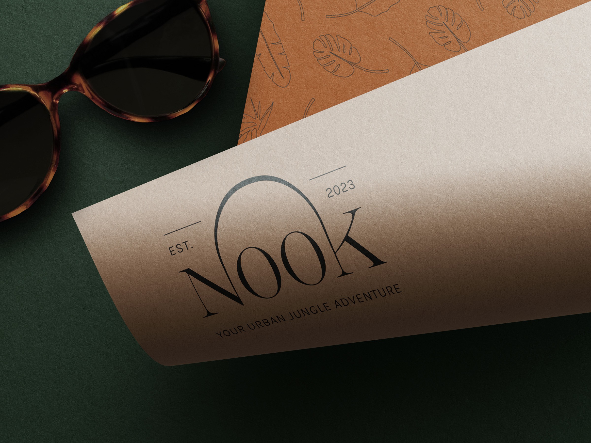 Nook hotel visual identity print design branding mockup