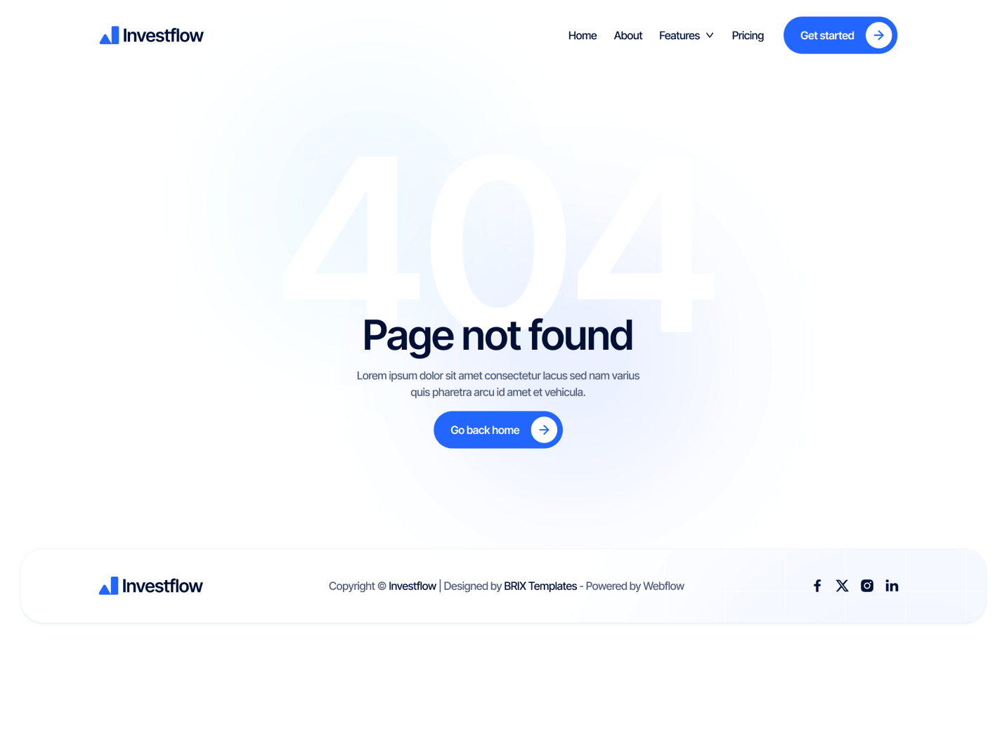 Investflow - 404 Not Found Page - Investing Firm Framer Template