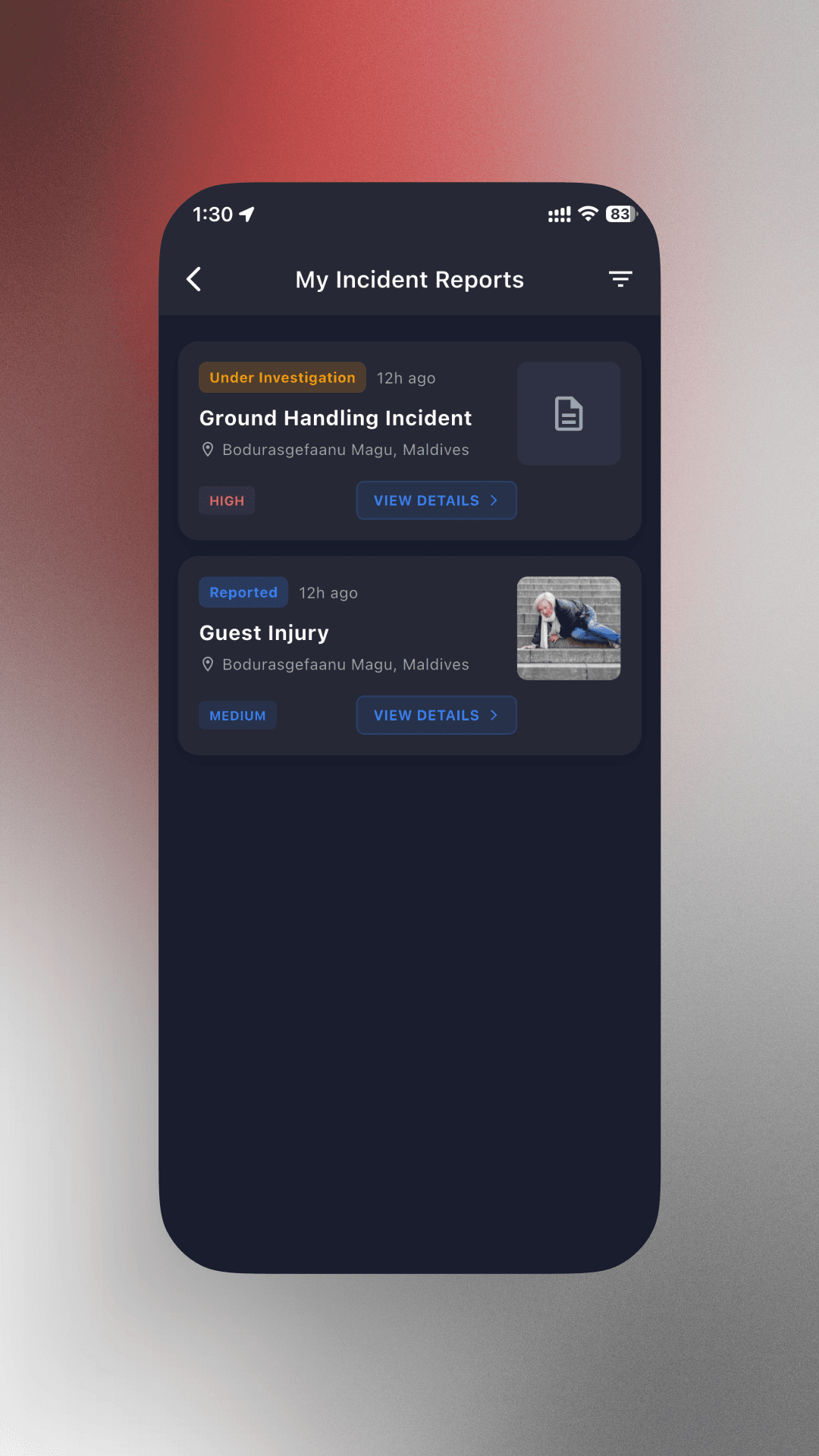 An image of Incident module app