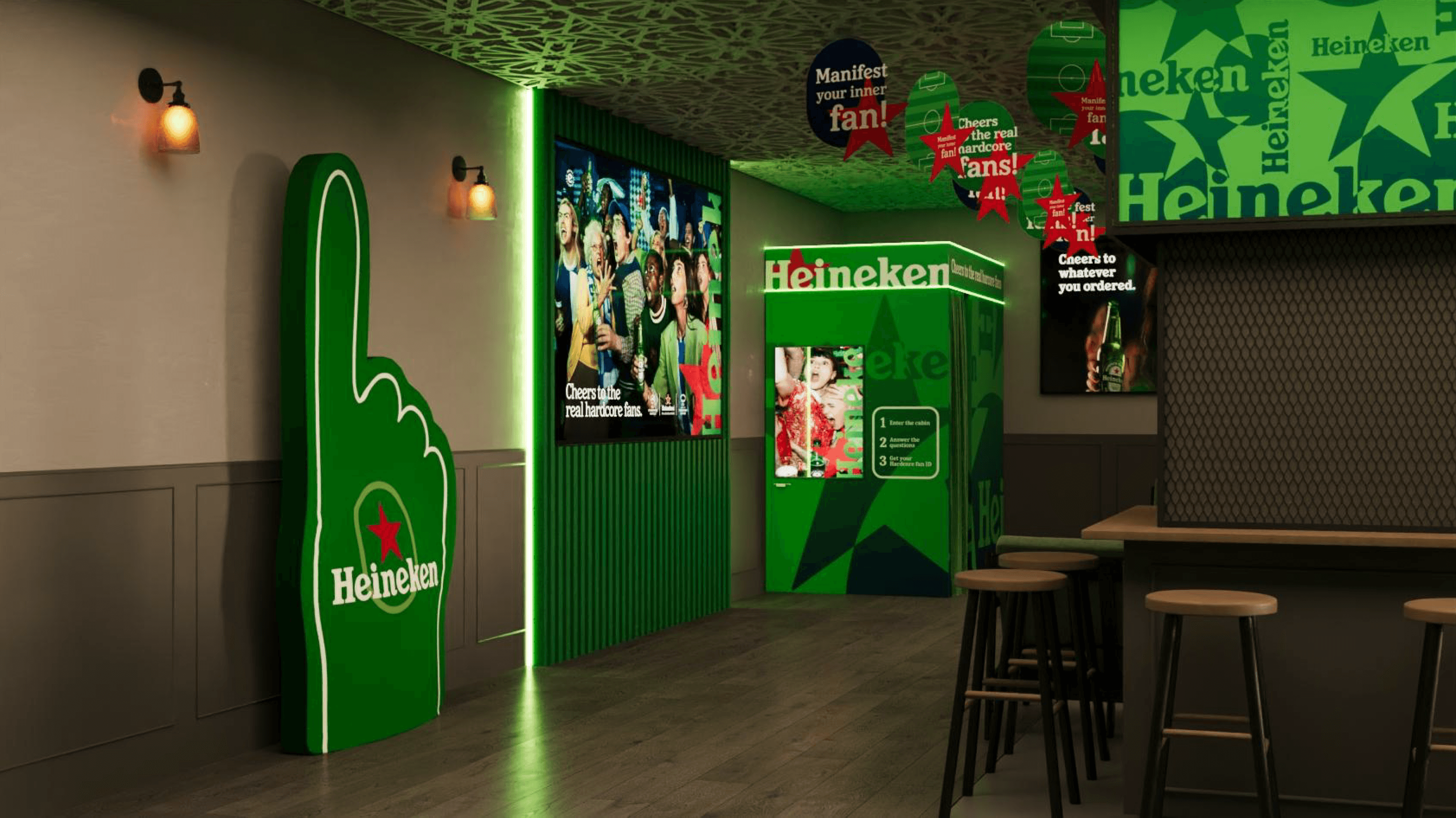 Branded elements developed by our team for Heineken bar zone activation in the UAE