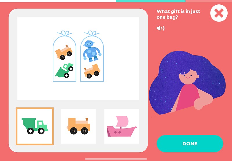 Subset of a set: find the toy that appears in only one giftbag