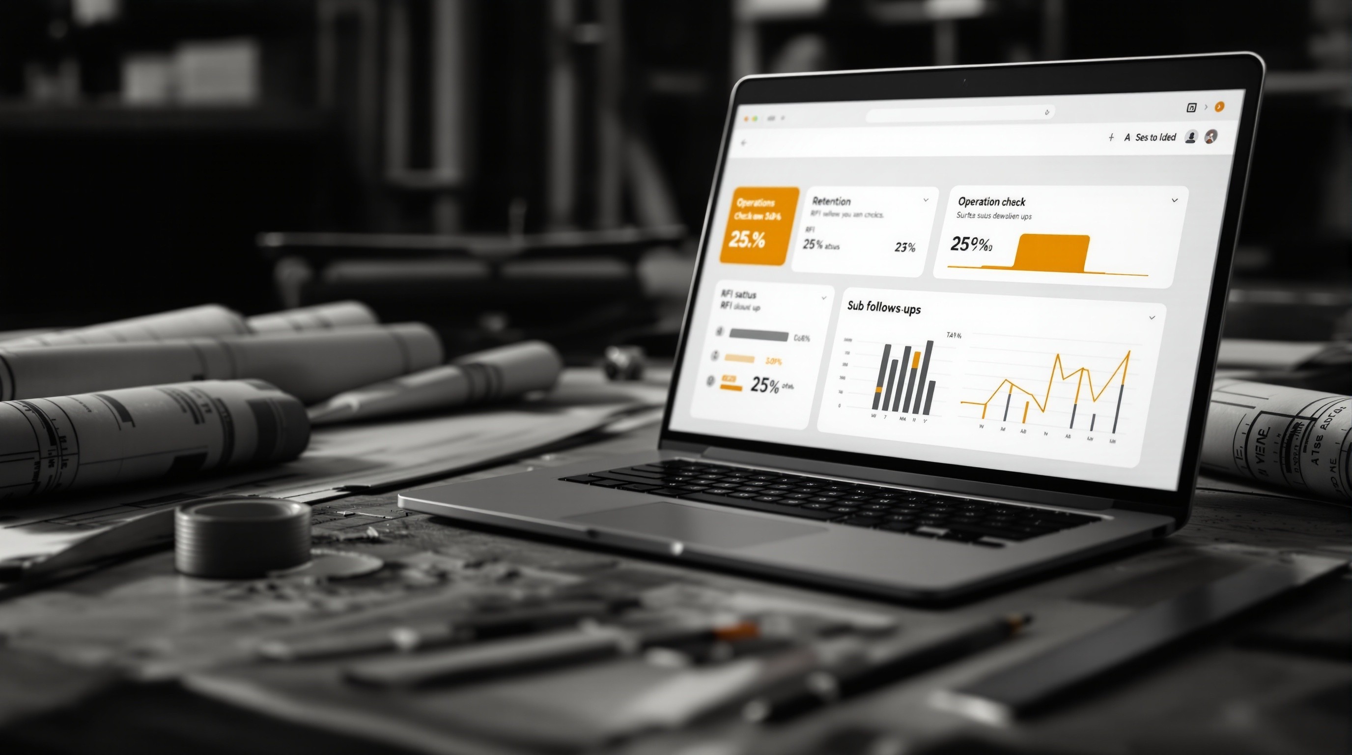 Laptop on a clean desk next to modern decor.