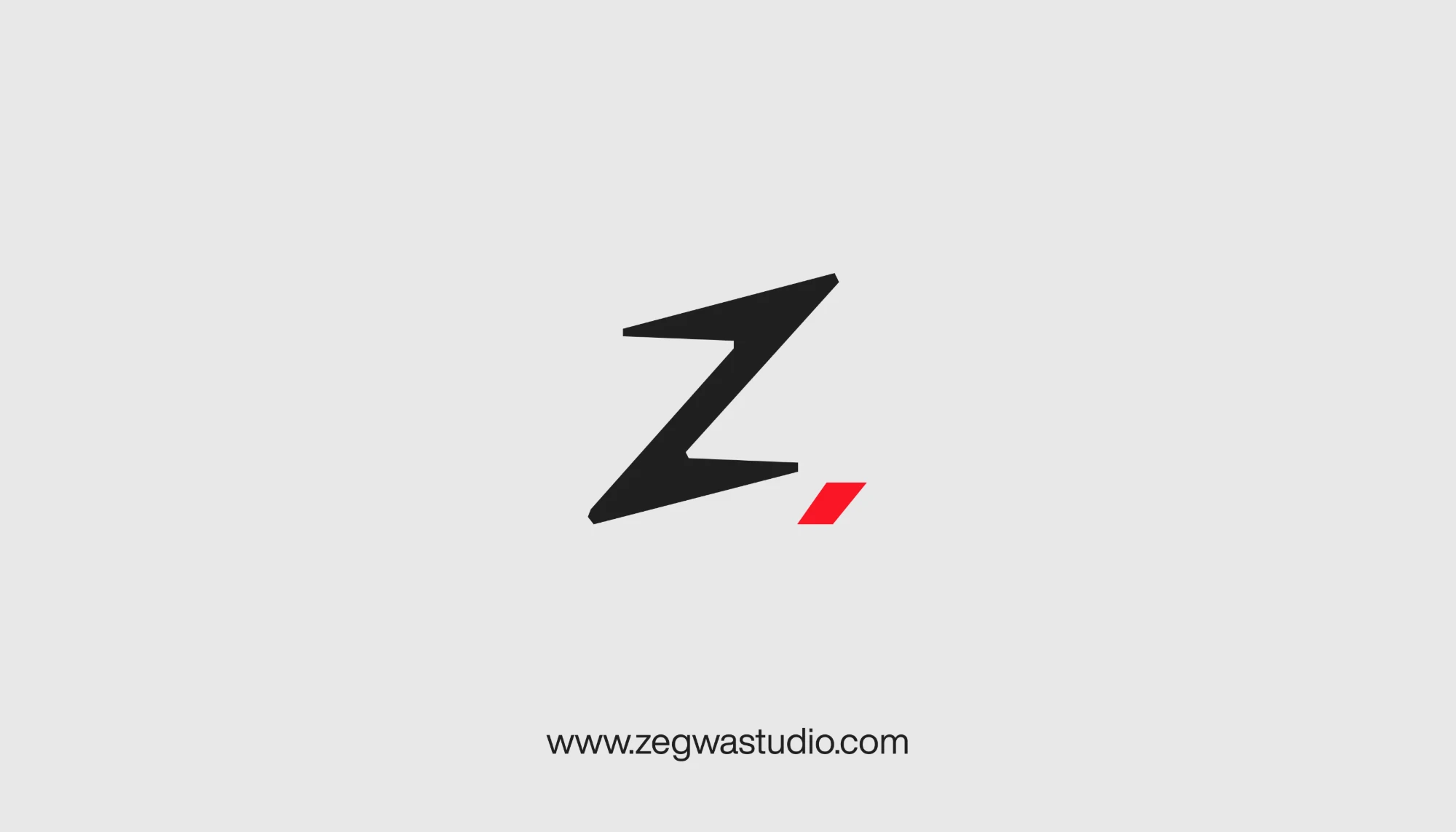 Zegwa Studio business card, front: the Z mark and www.zegwastudio.com