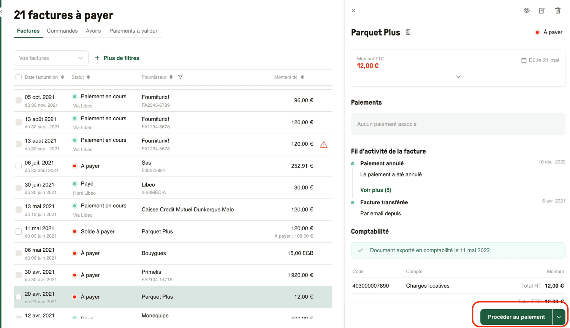 Payer une facture fournisseur