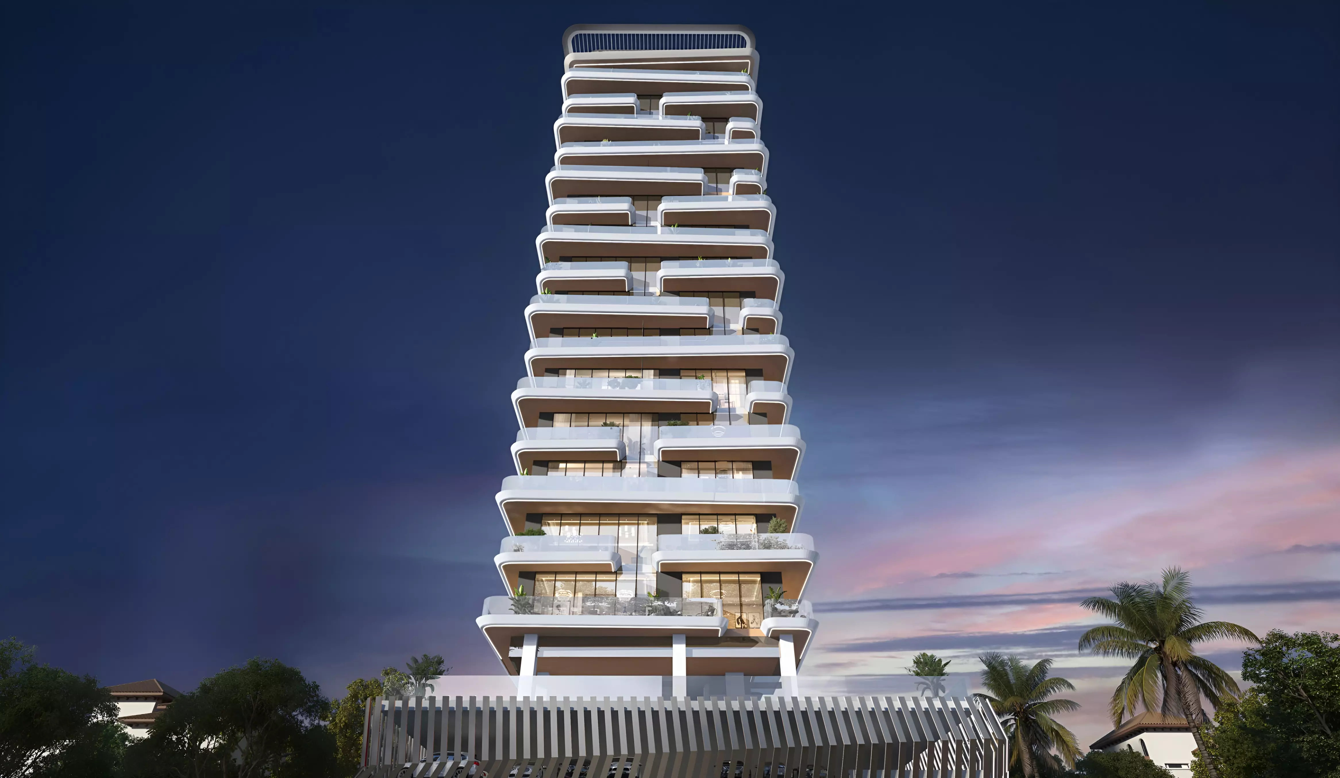 Saion Properties showcases a tall building accompanied by a large tower in front.