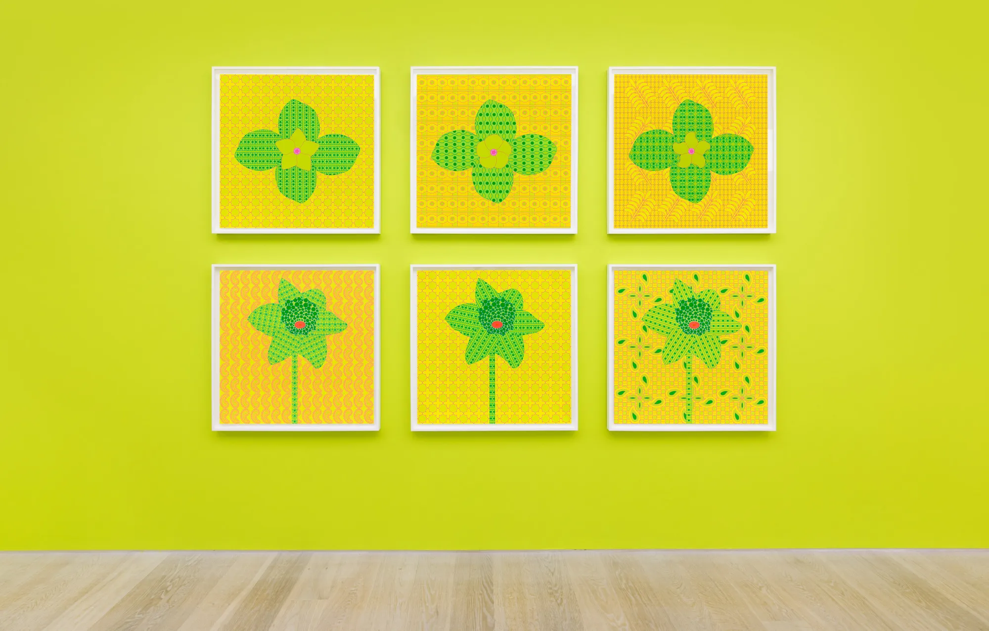Yinka Ilori An Abundance of Flowers blessed by us, for us, 2026 A series of six pigment prints with spot varnish on Somerset Enhanced Radiant White Satin 505gsm paper Paper and Image, each: 75.0 x 75.0 cm –29 1/2 x 29 1/2 in Edition of 15