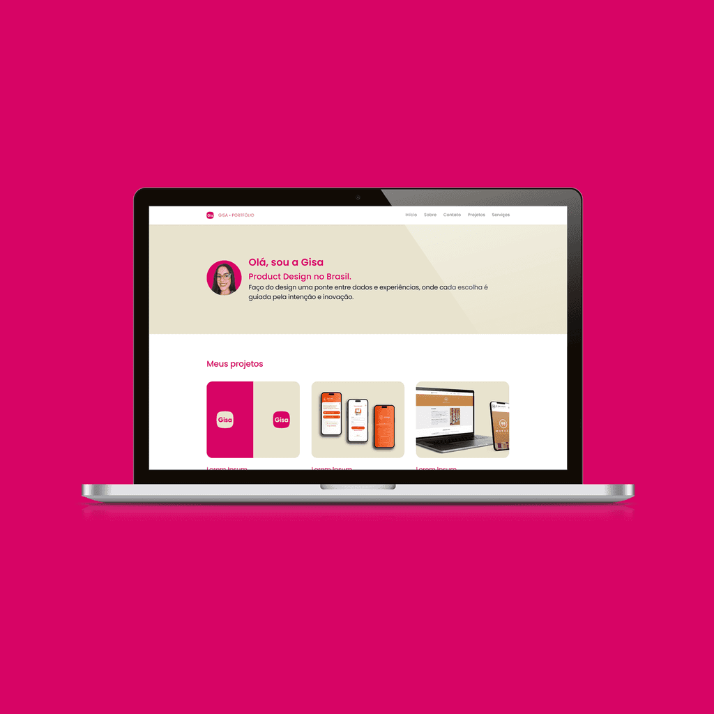 Imagem da tela de um notebook com o layout do portfólio digital.