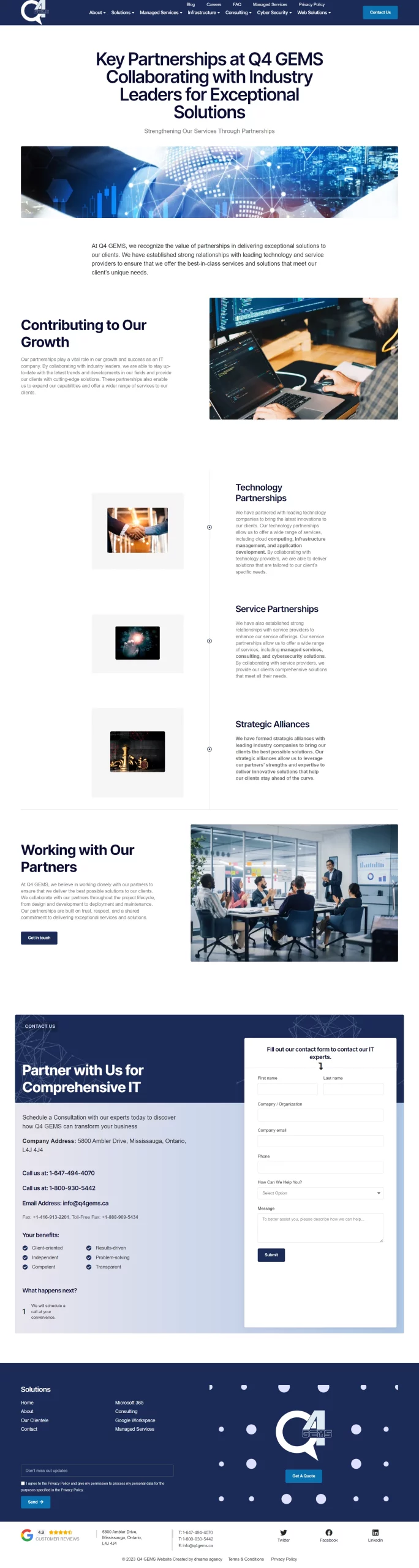 Partnerships page for q4gems website developed & designed by Dreams Agency Mississauga, Ontario