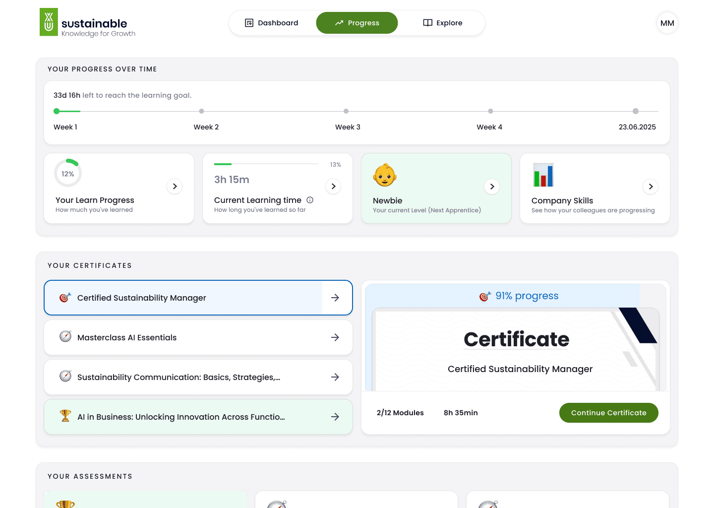 Redesigned progress page
