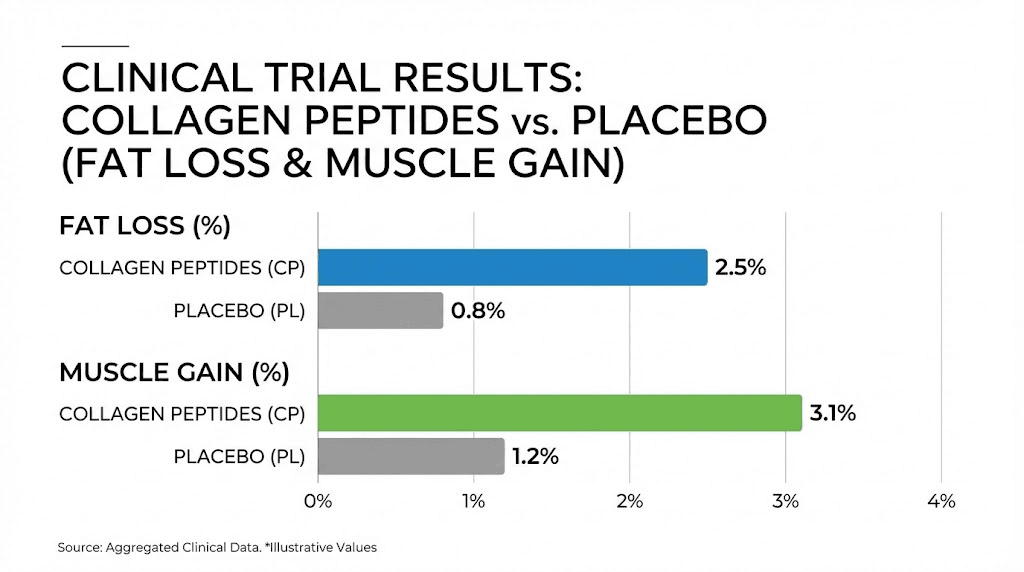 Clinical trial results showing collagen peptides improve body composition