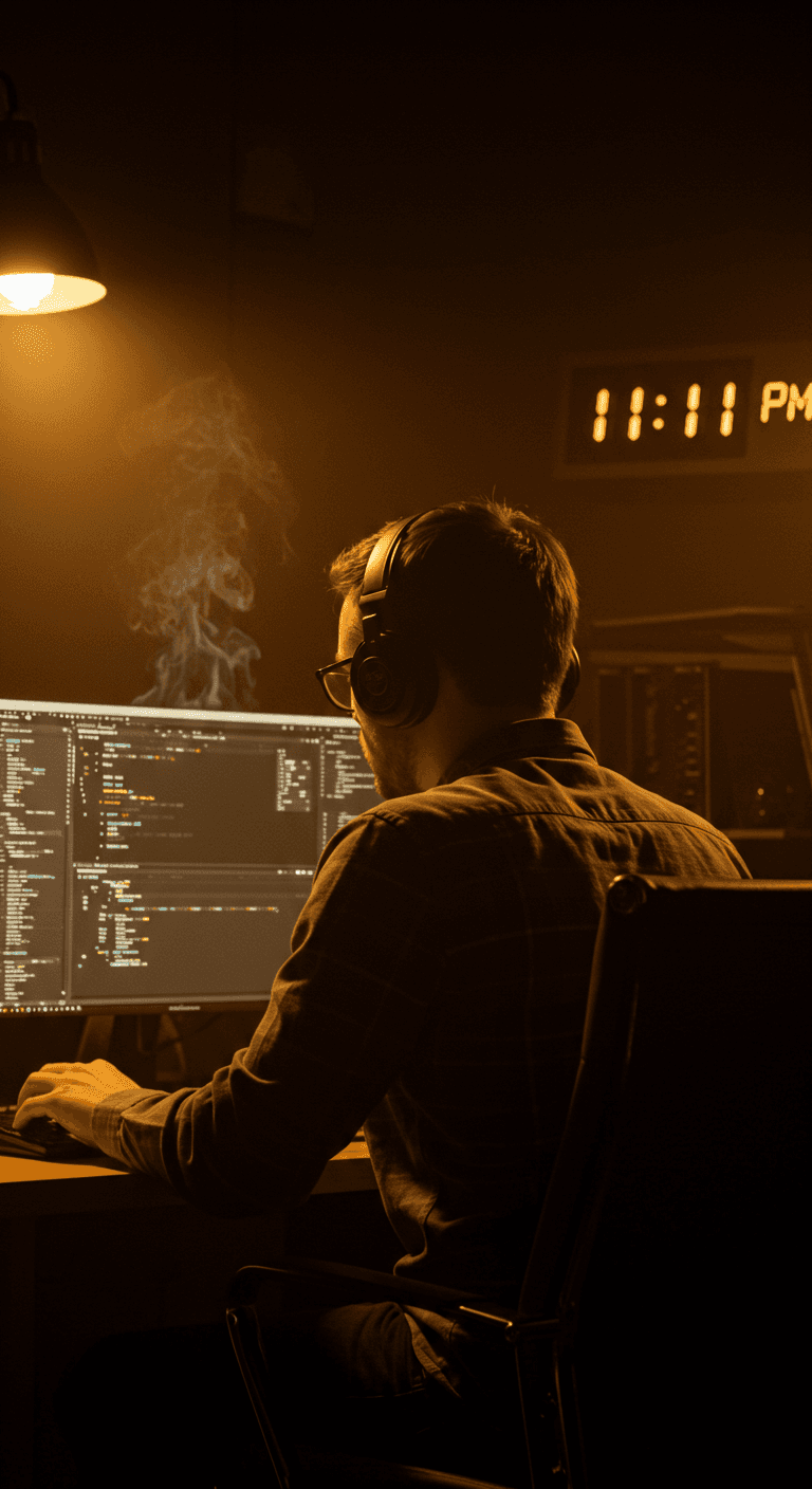 Music producer sitting in his studio