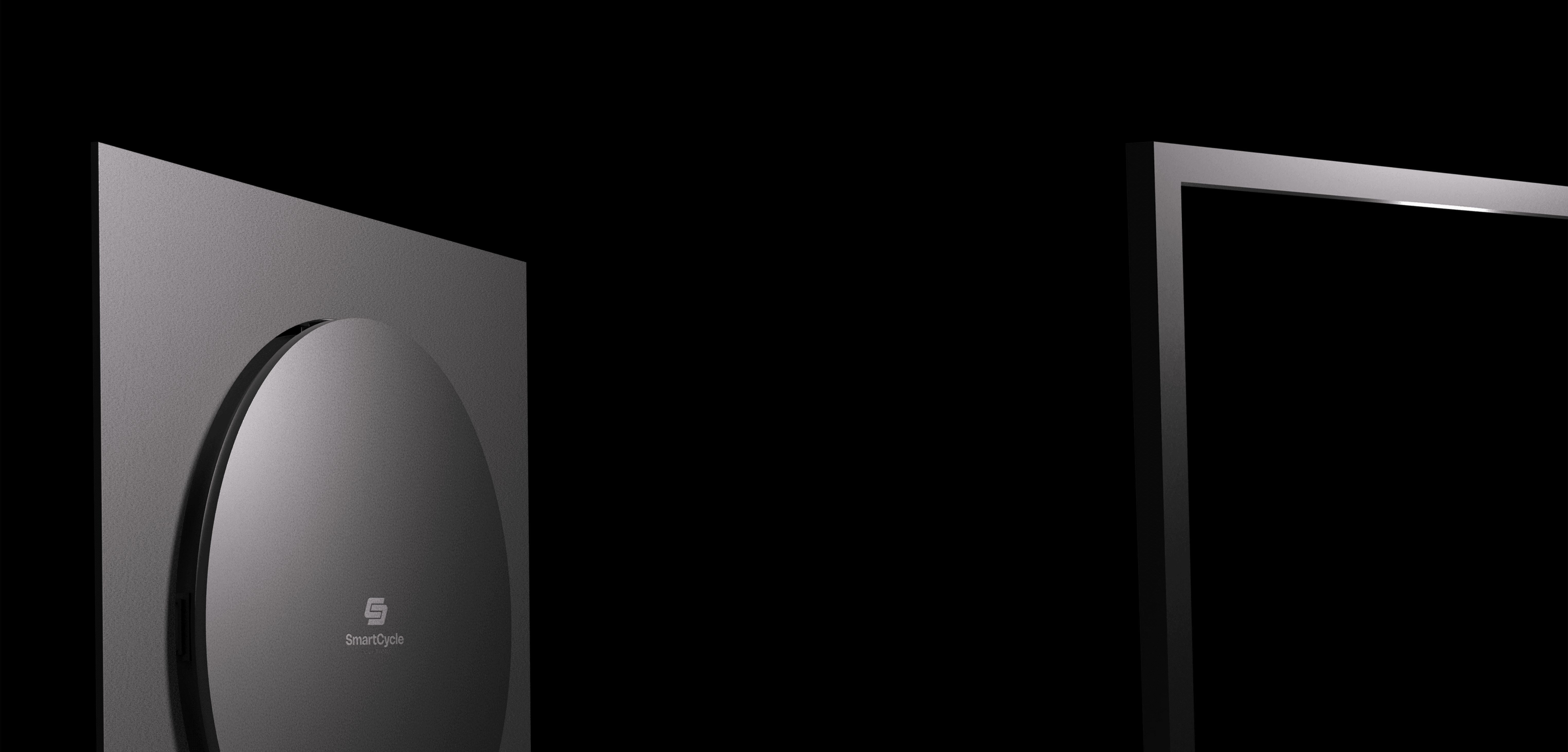 Closeup of the Smartcycle soffit and bridge door on black background.