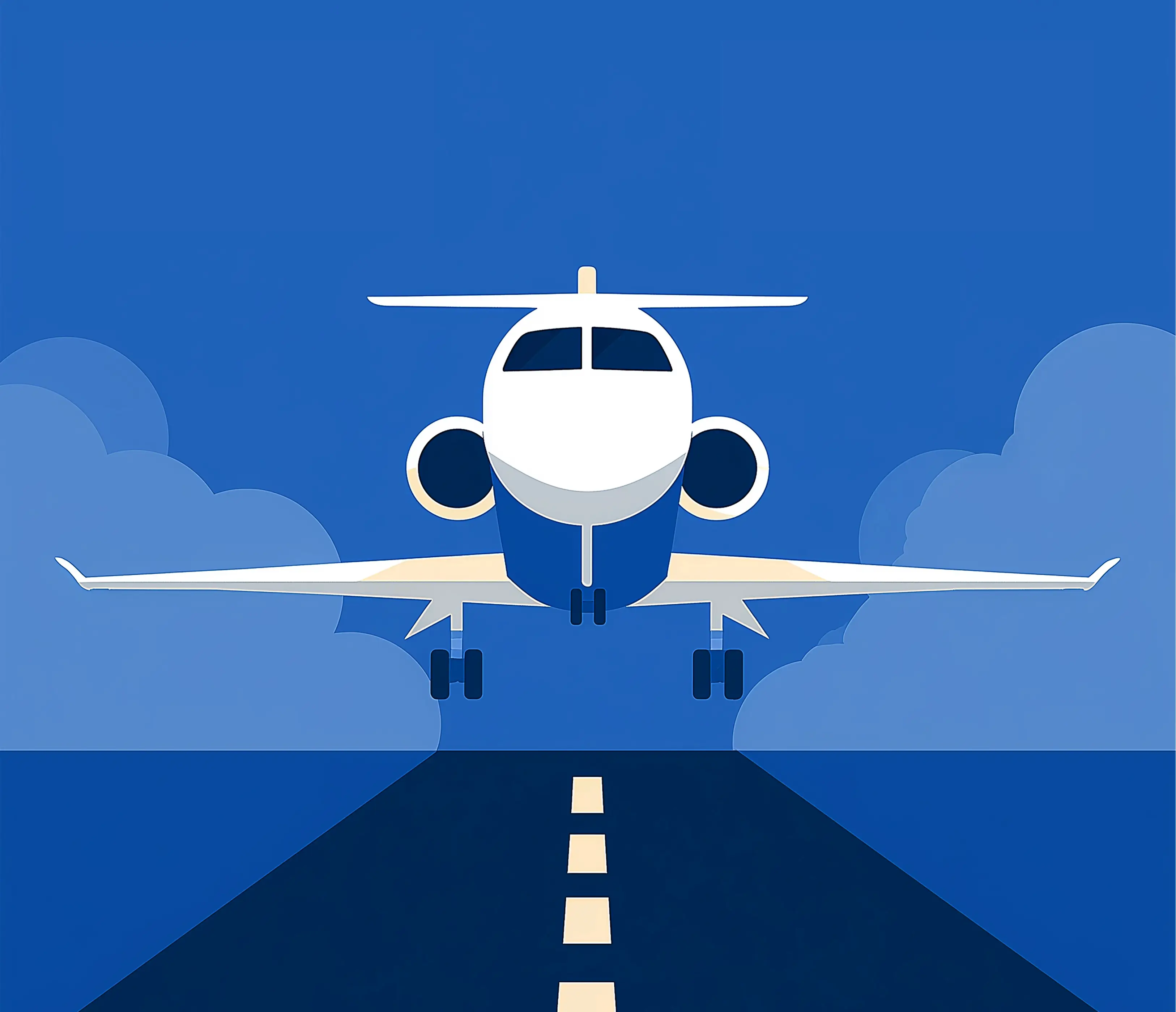 Vue de face d'un jet privé sur une piste de décollage, symbolisant la réactivité des plannings pour les vols charter et à la demande.