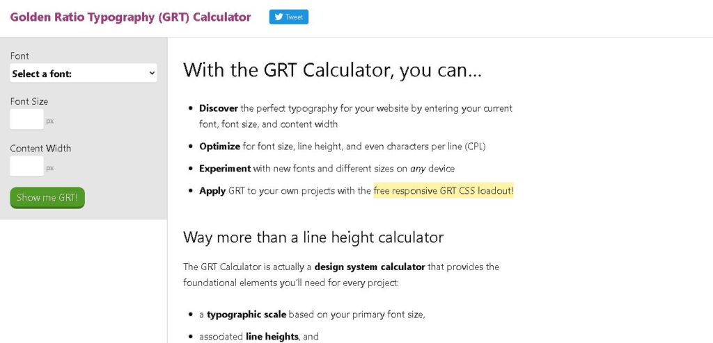 Golden ratio typography calculator